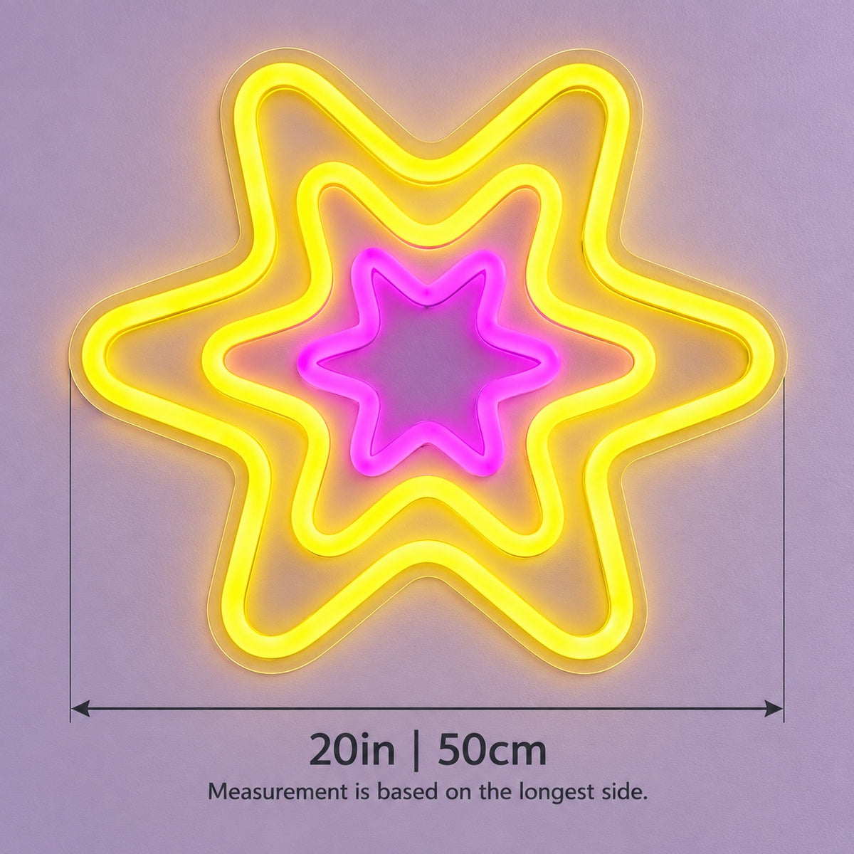 Triple Nested Stars LED Neon Sign - size guide
