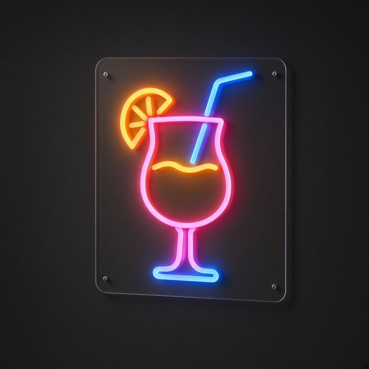 Tropical Cocktail Glass Lemon Straw on Clear Panel LED Neon Sign - product hero