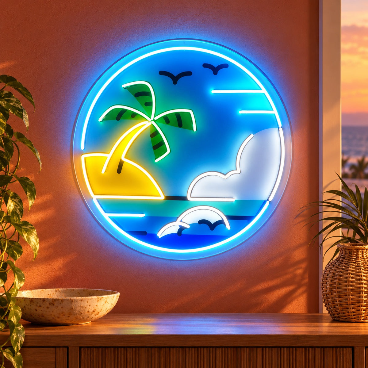 Tropical Palm Beach LED Neon Sign - advertising view