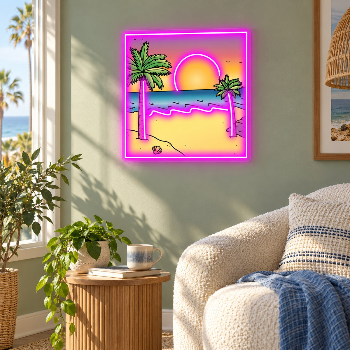 Tropical Palm Beach Sunset LED Neon Sign - lifestyle view