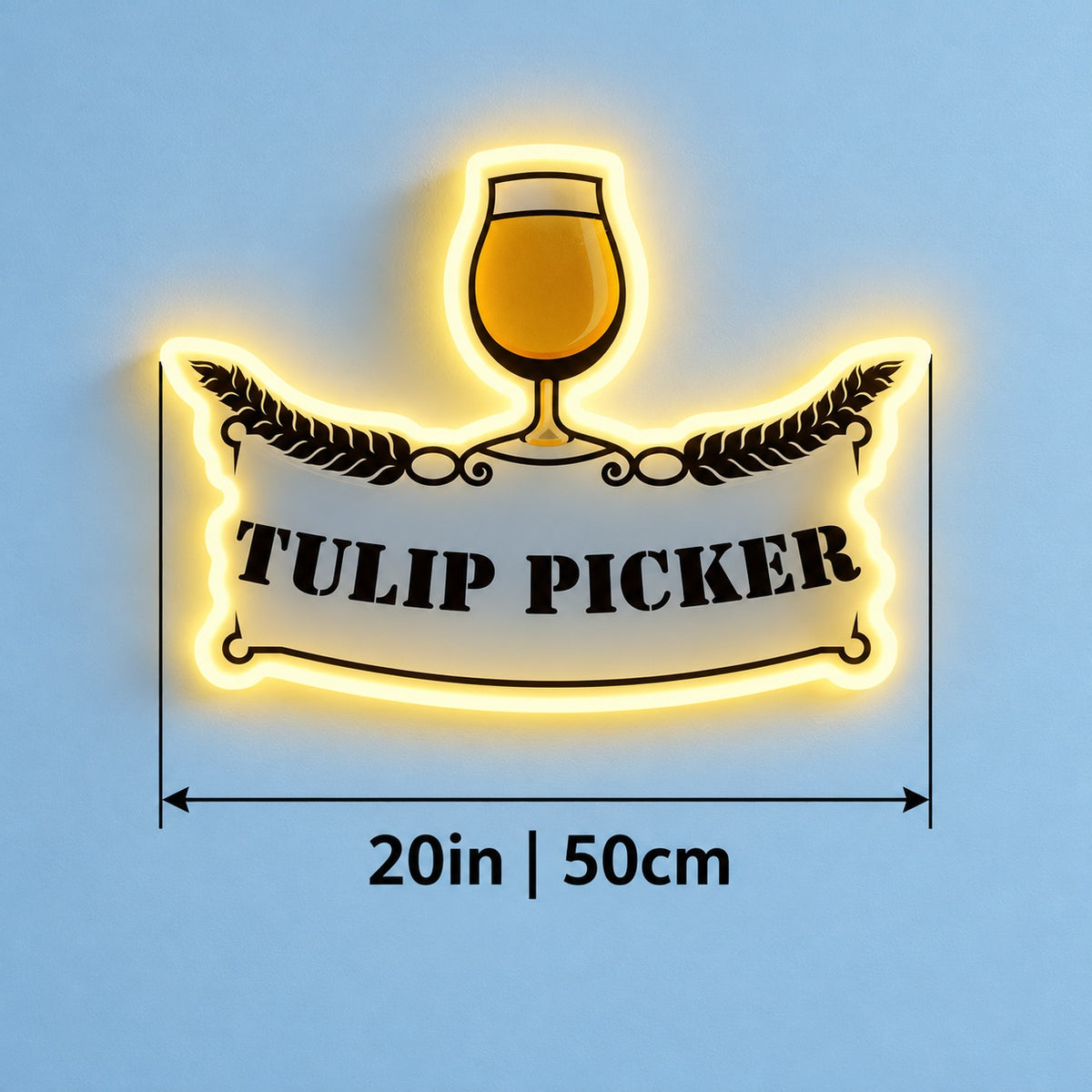 Tulip Picker LED Neon Sign - size guide