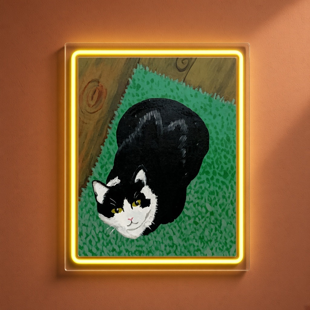 Tuxedo Cat Painting UV Print LED Neon Sign - product hero