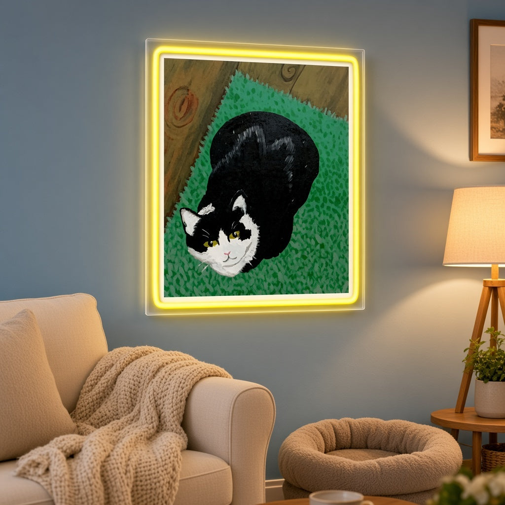 Tuxedo Cat Painting UV Print LED Neon Sign - advertising view