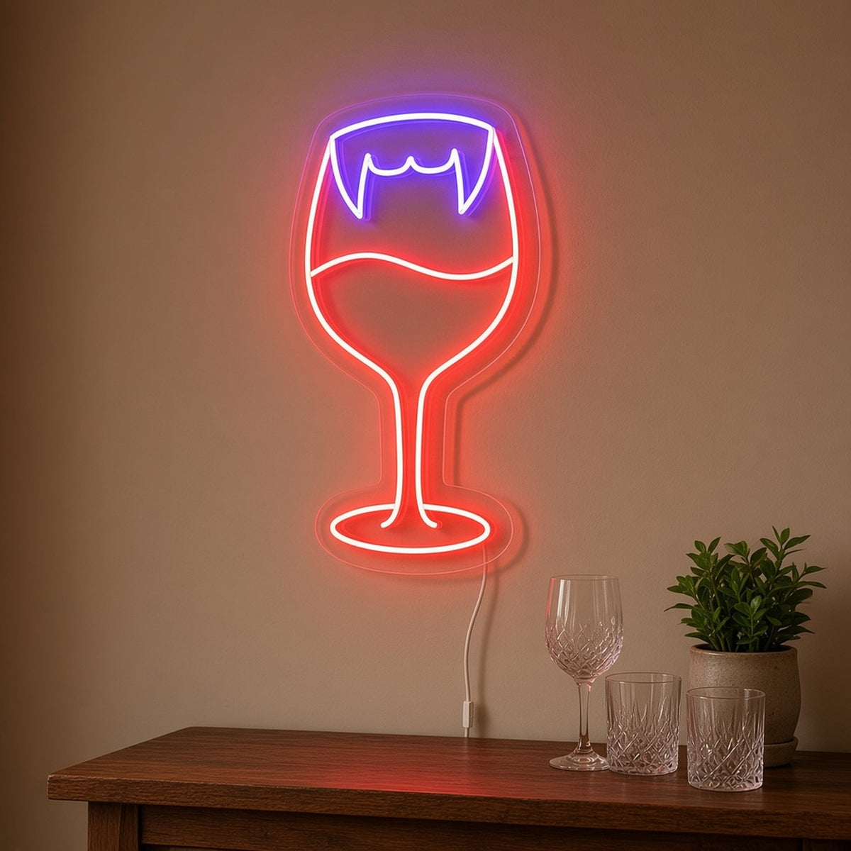 Vampire Fangs Wine Glass LED Neon Sign - lifestyle view