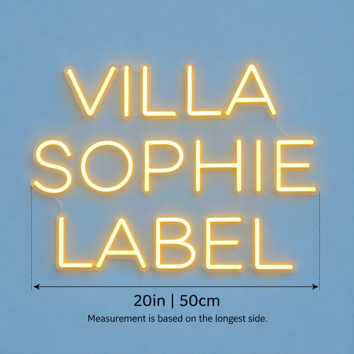 Villa Sophie Label LED Neon Sign - size guide