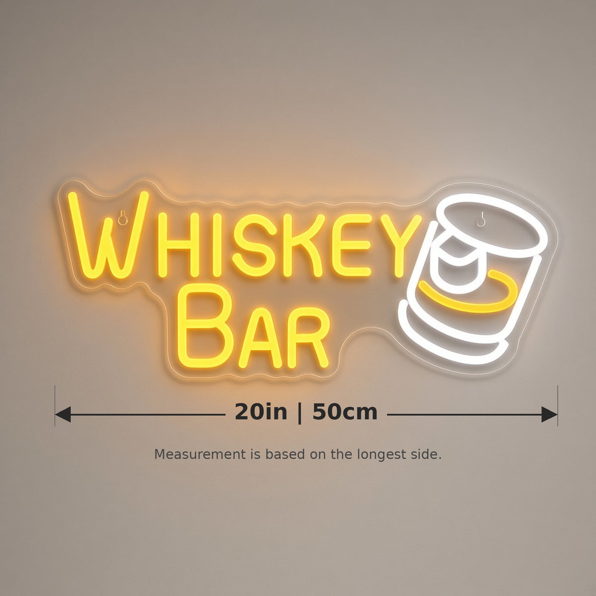 Whiskey Bar LED Neon Sign - size guide