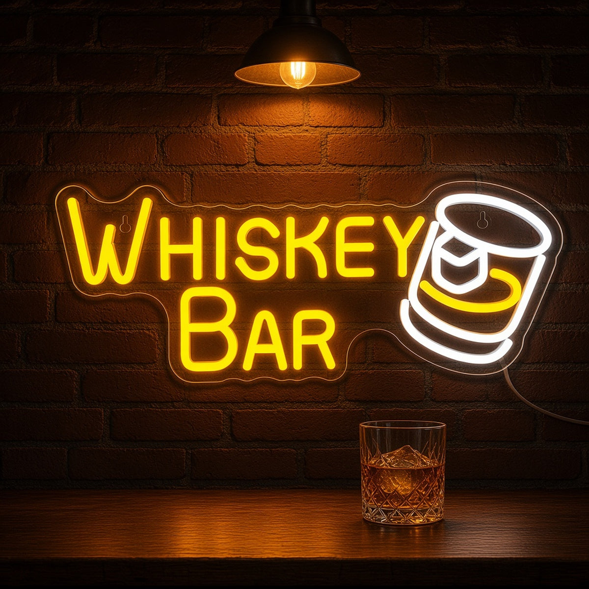 Whiskey Bar with Whiskey Glass Wall Mount for Home Bar LED Neon Sign - advertising view