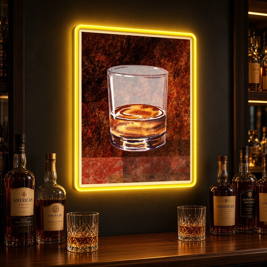 Whiskey Glass Watercolor Art LED Neon Sign - advertising view