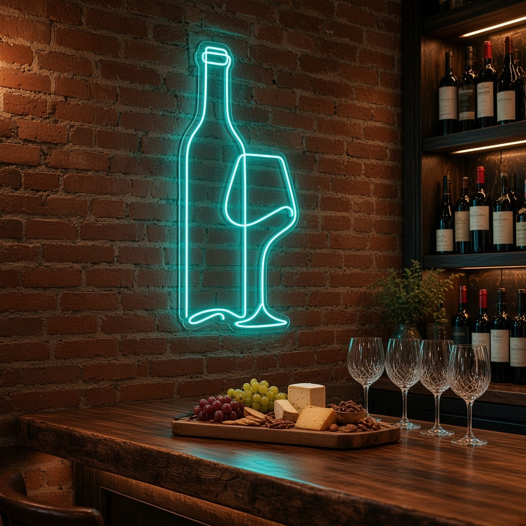 Wine Bottle and Glass LED Neon Sign - advertising view