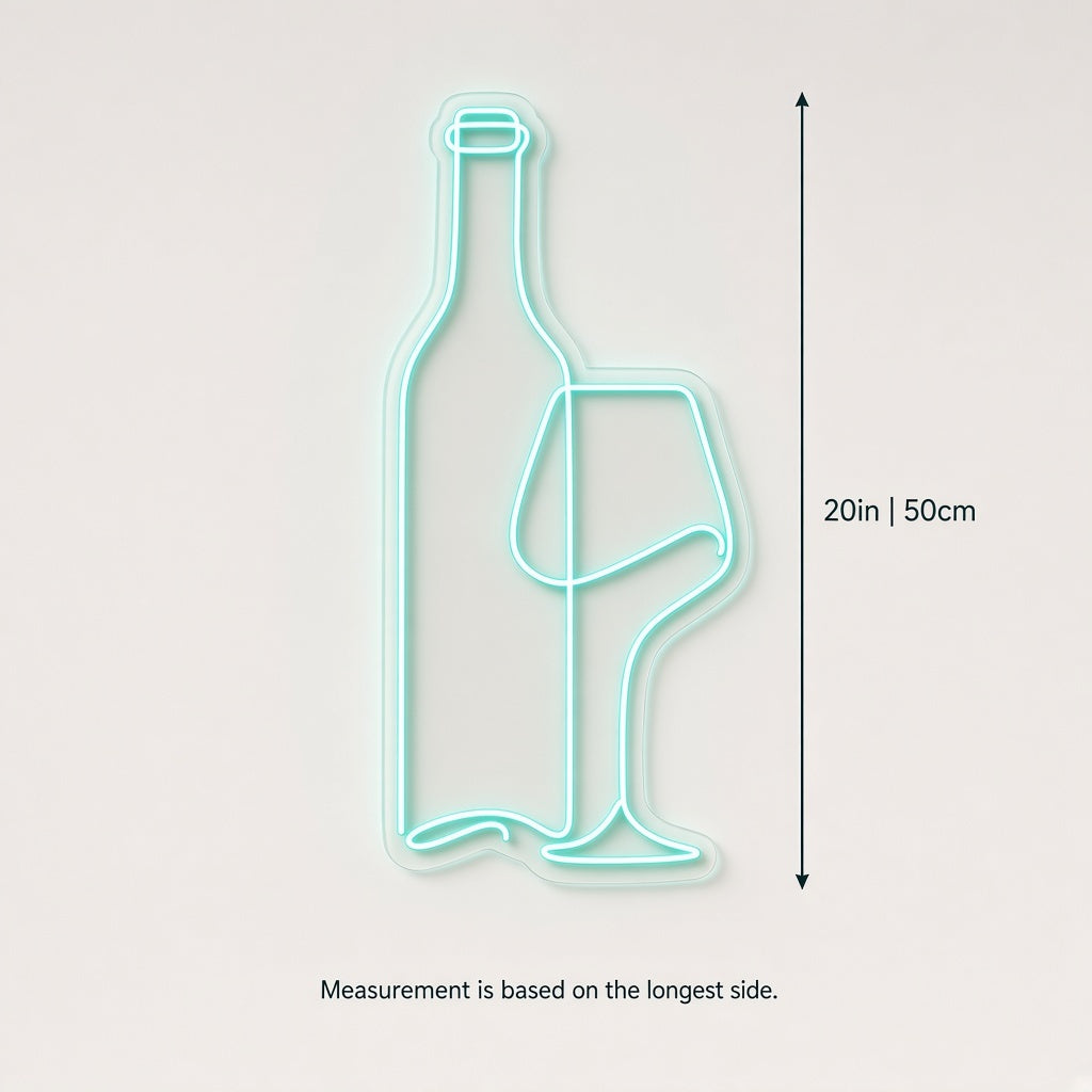 Wine Bottle and Glass LED Neon Sign - size guide