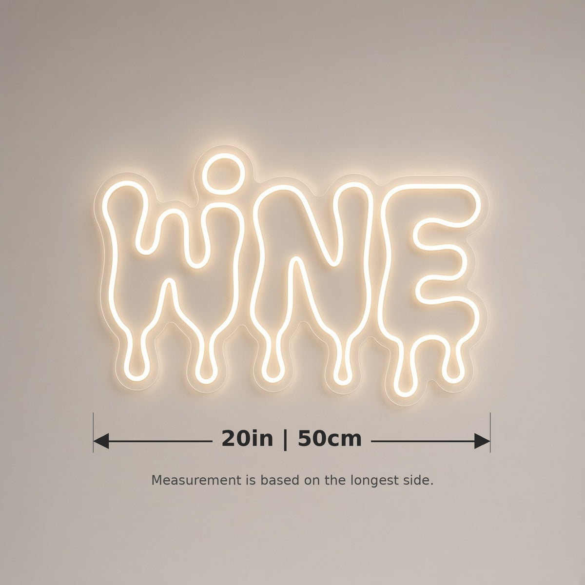 Wine Dripping Letters for Wine Bar Kitchen Decor LED Neon Sign - size guide