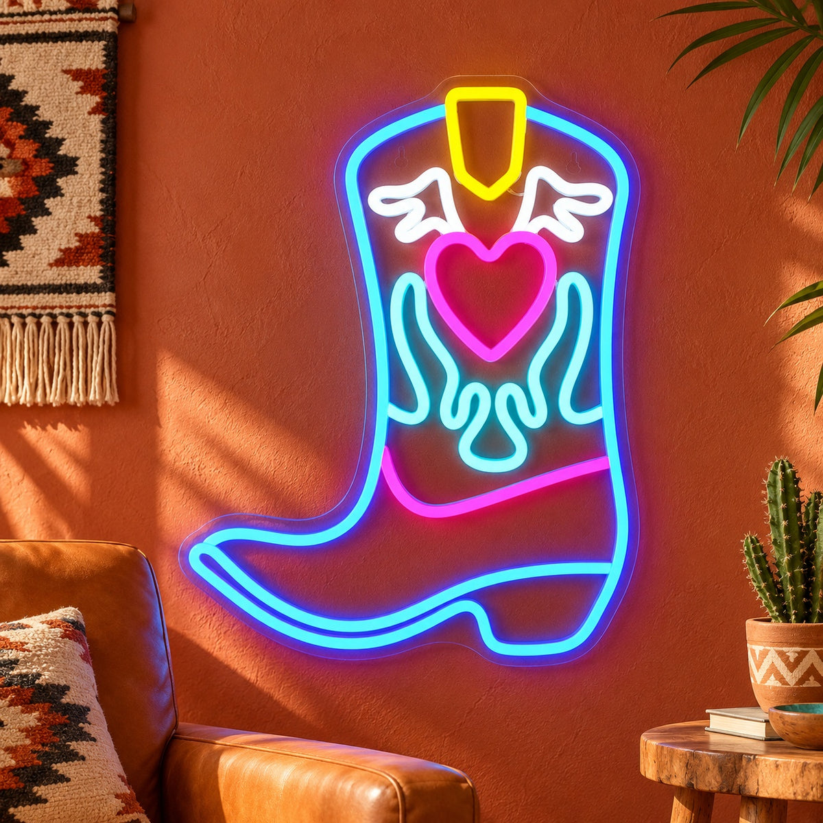 Winged Heart Cowboy Boot LED Neon Sign - lifestyle view