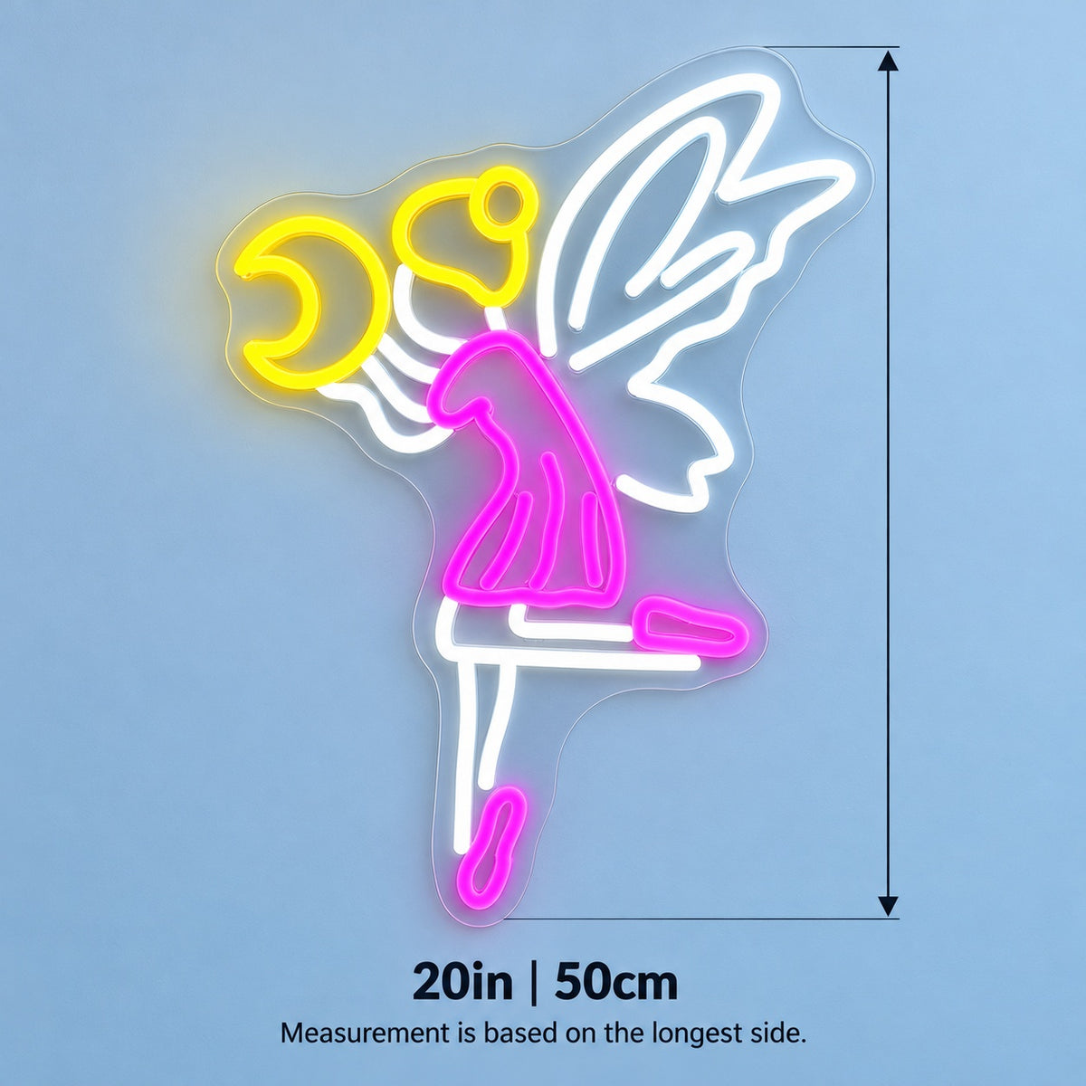 Winged Trumpet Player LED Neon Sign - size guide