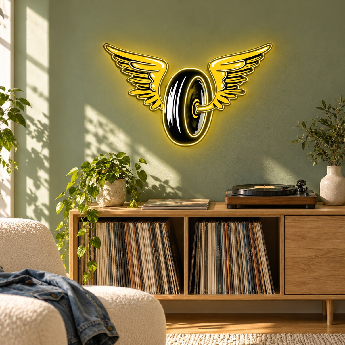 Winged Wheel LED Neon Sign - lifestyle view