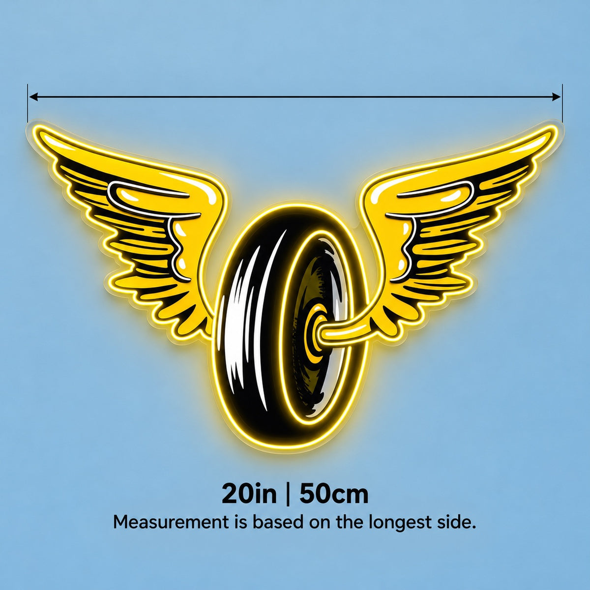 Winged Wheel LED Neon Sign - size guide