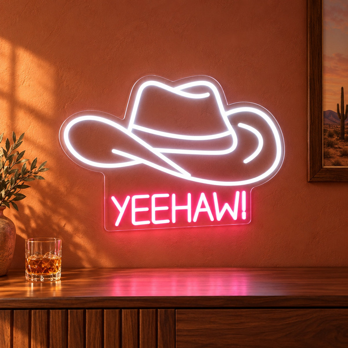 YEEHAW Cowboy Hat LED Neon Sign - advertising view