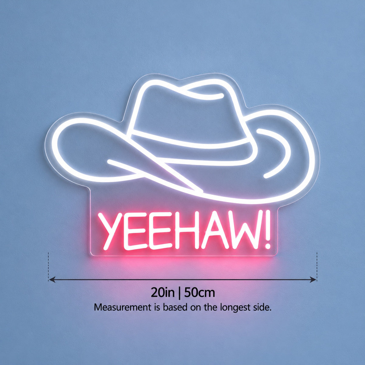 YEEHAW Cowboy Hat LED Neon Sign - size guide