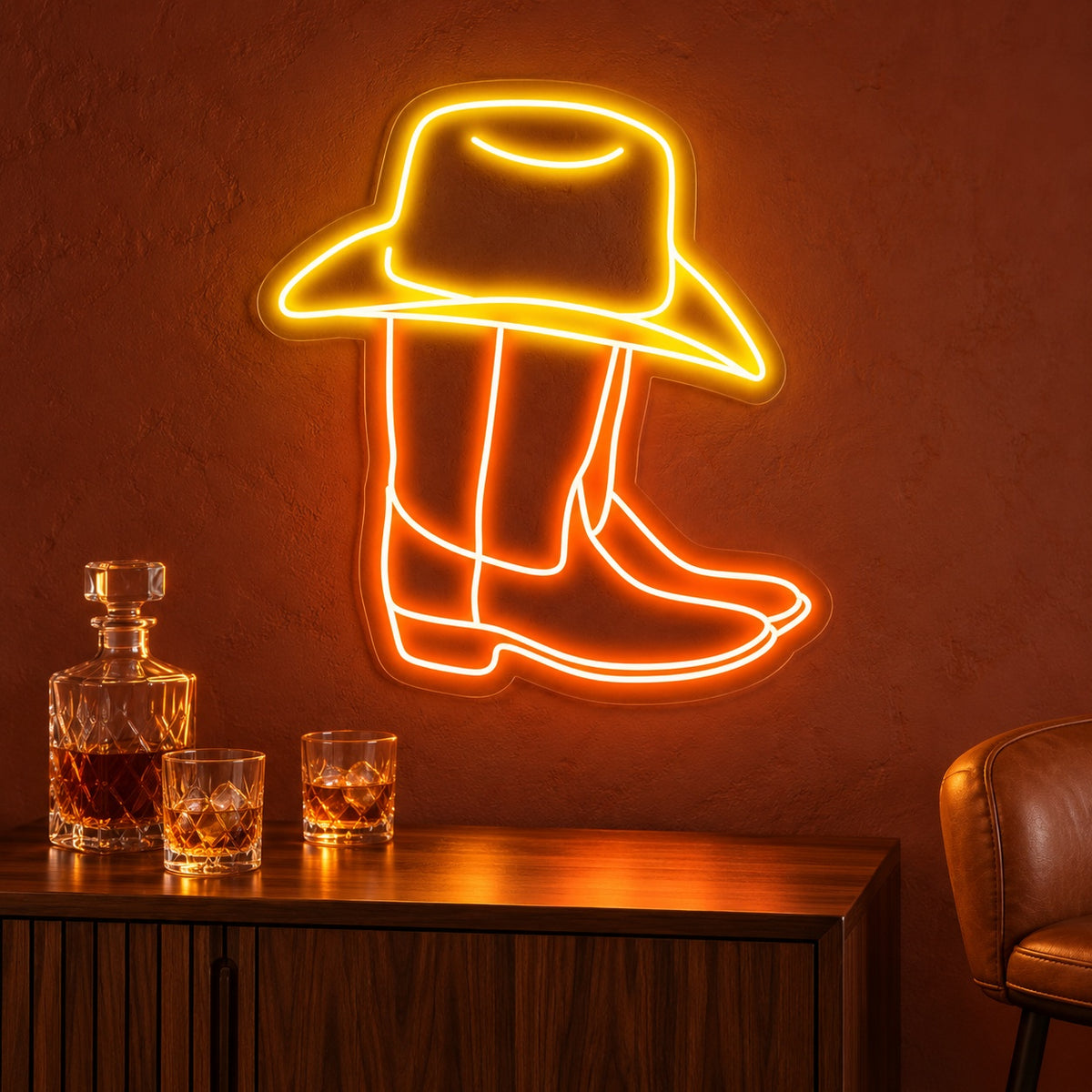 Cowboy Hat and Boots LED Neon Sign - advertising view