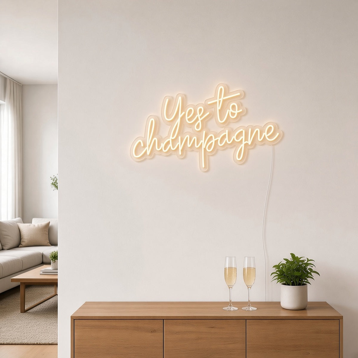 Yes to Champagne LED Neon Sign - lifestyle view