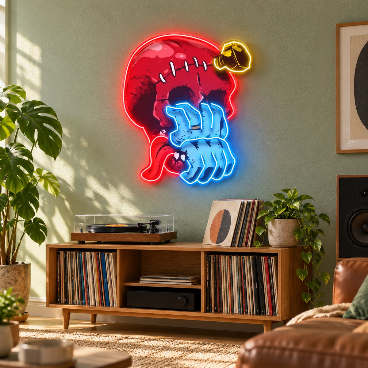 Zombie Skull Hand LED Neon Sign - lifestyle view