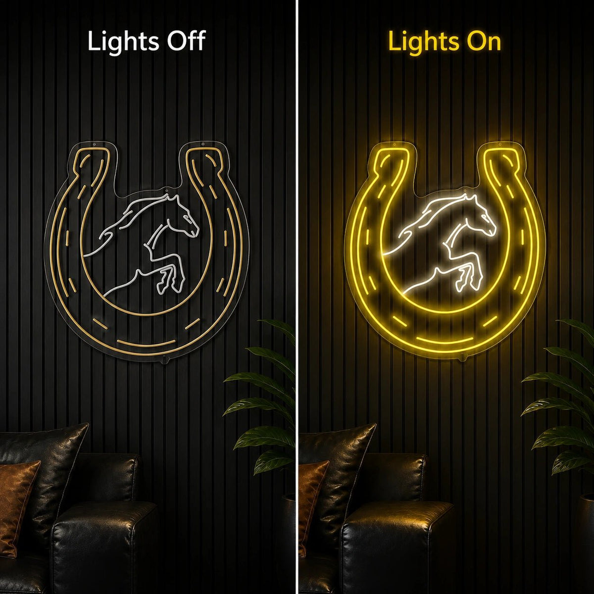 Rearing Horse In Horseshoe LED Neon Sign - Shineneon