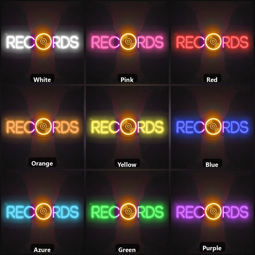 Records LED Neon Sign Garage Man Cave Neon Sign color grid