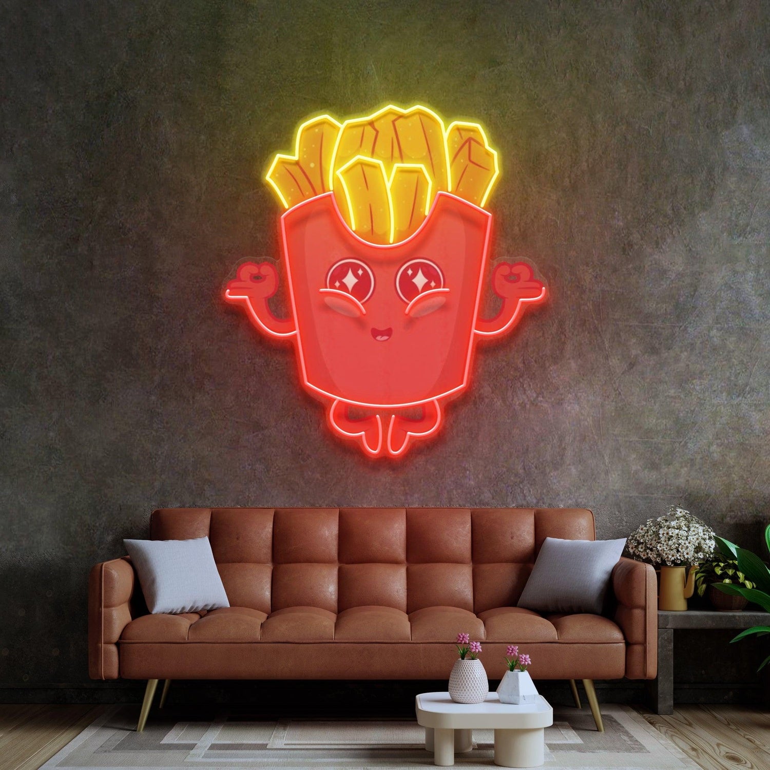 Red And Yellow Cartoon French Fries Uv Printed Led Neon Sign For Home Decor | Shineneon