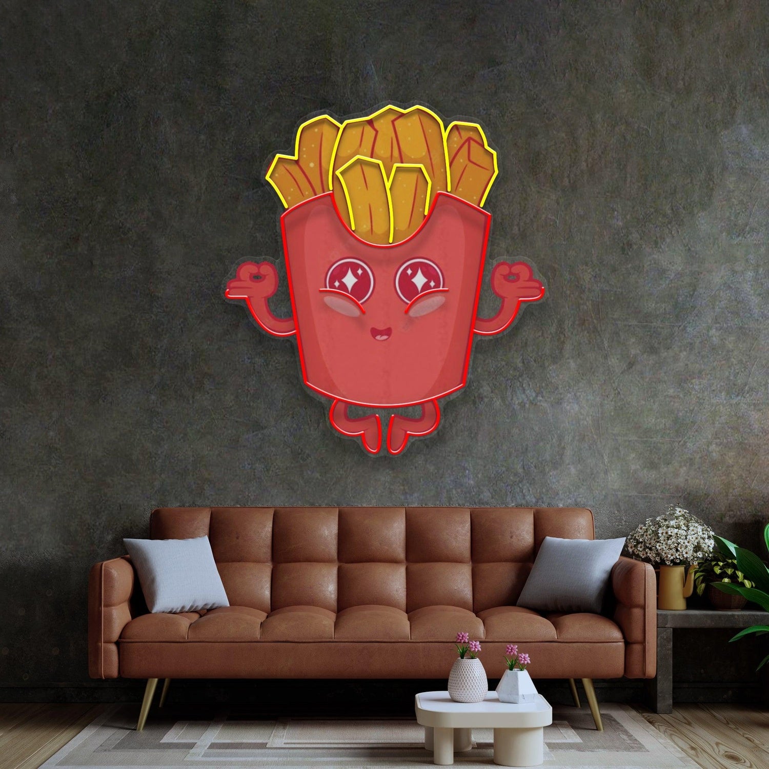 Red And Yellow Cartoon French Fries Uv Printed Led Neon Sign For Home Decor | Shineneon