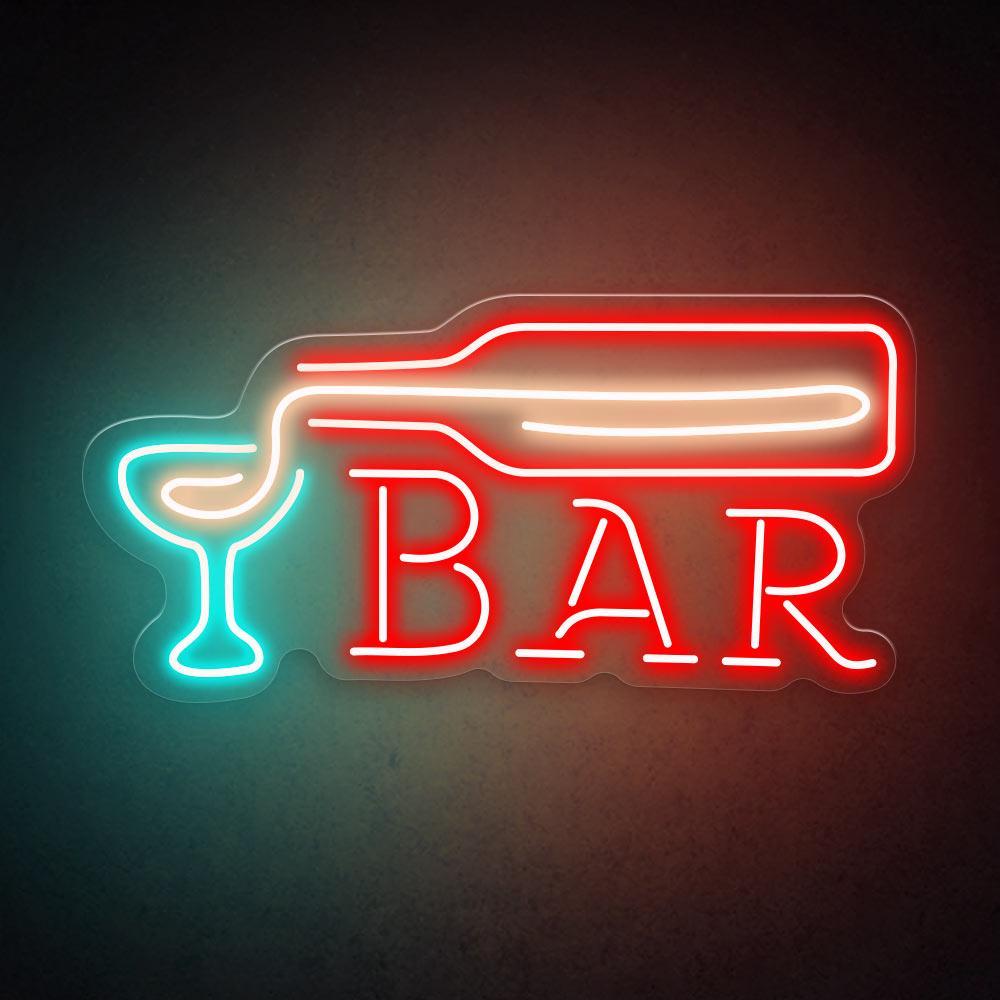 Red Bar And Teal Glass Led Neon Sign For Retro Bar Decor | Shineneon