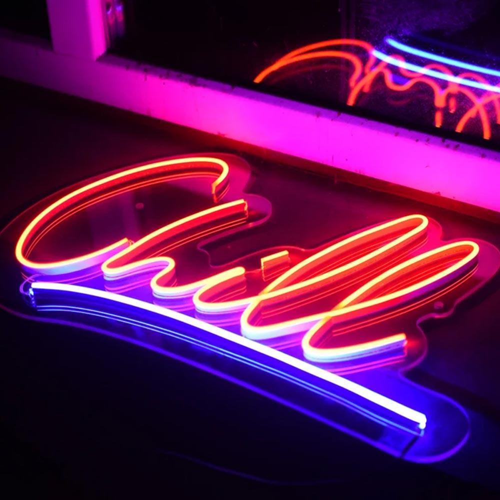 Red Blue Handwritten Chill Led Neon Sign For Bar Cafe Decor | Shineneon
