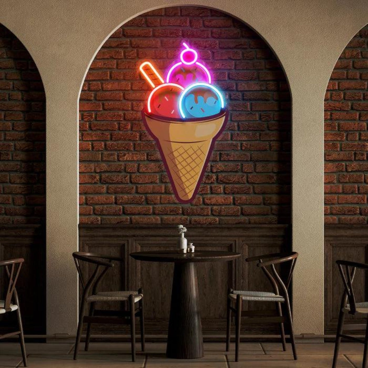 Red Blue Pink Cartoon Ice Cream Cone Led Neon Sign For Cafes Dessert Shops | Shineneon
