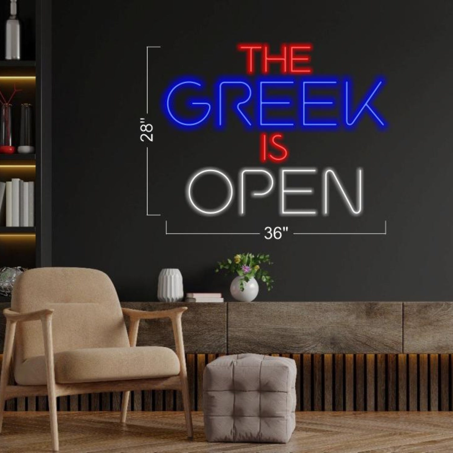 Red-Blue-White Greek Open Led Neon Sign Indoor Cafe Restaurant Decor | Shineneon
