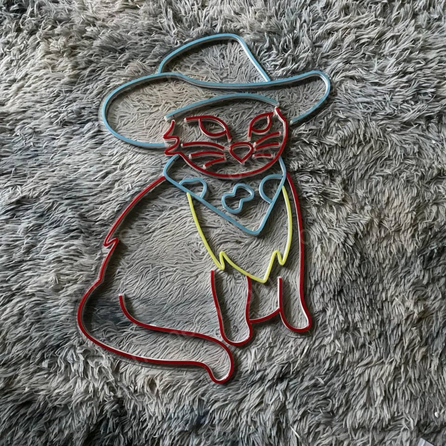 Red Blue Yellow Cowboy Cat Led Neon Sign For Home Cafe Pet Shop Decor | Shineneon