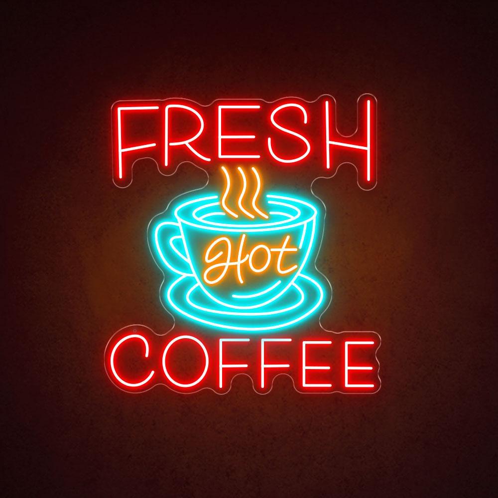 Red Blue Yellow Fresh Hot Coffee Led Neon Sign For Coffee Shop Decor | Shineneon