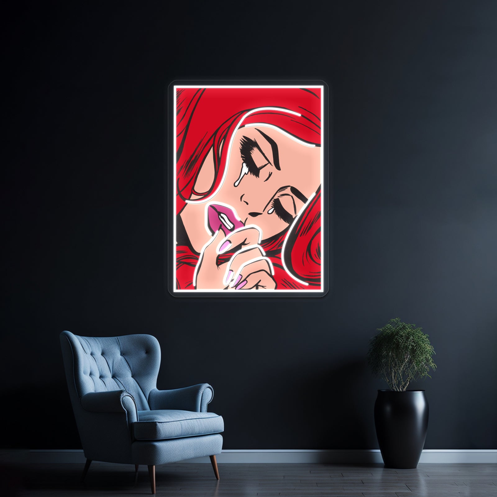 Red Crying Comic Girl Artwork Led Signs For Room | Shineneon