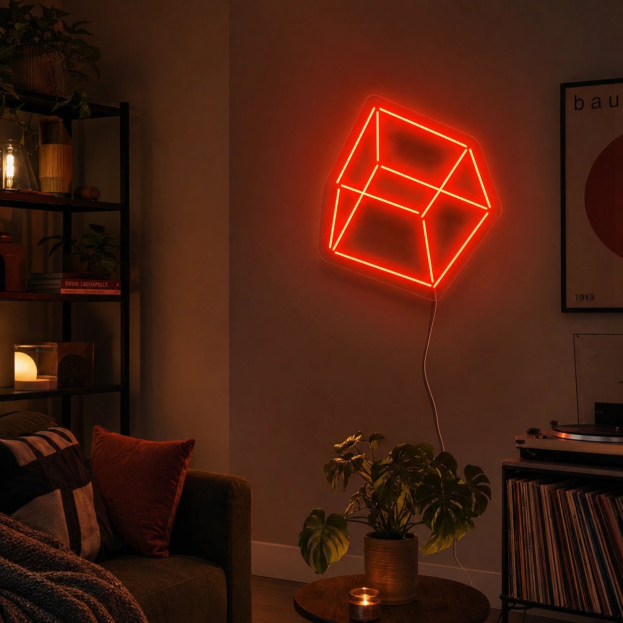 Red Cube Neon Sign LED Neon Sign real lifestyle scene