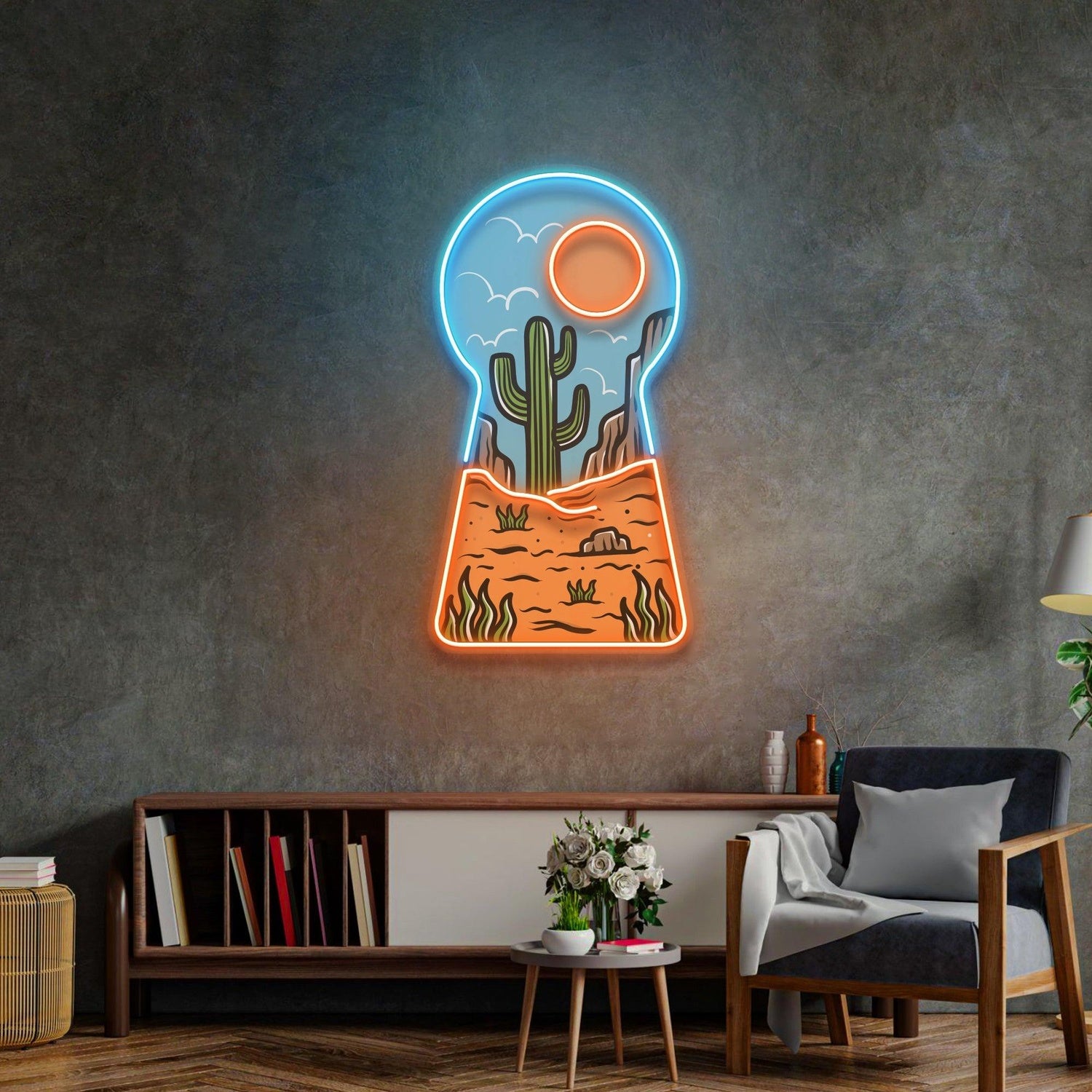 Red Desert Keyhole Landscape Uv Printed Led Neon Sign For Artistic Wall Decor | Shineneon