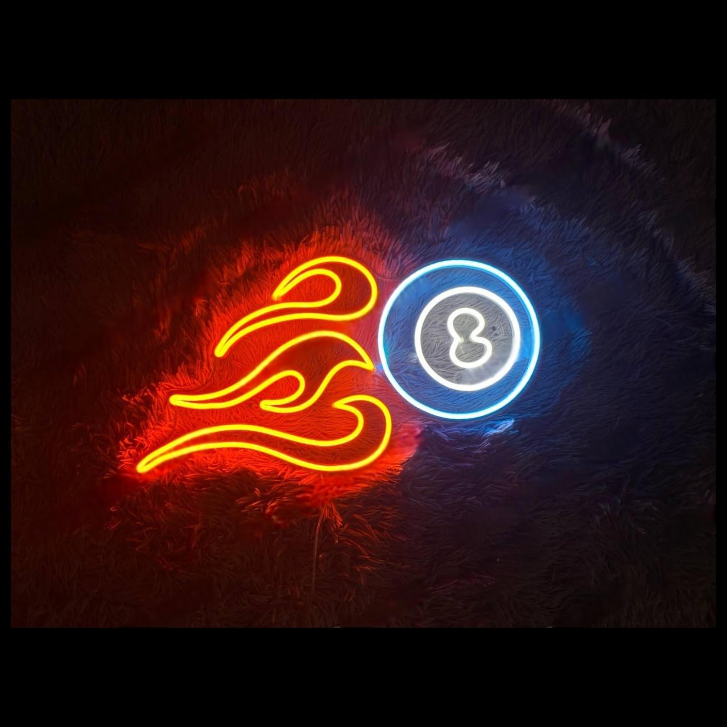 Red Flame Blue 8 Ball Led Neon Sign For Game Room Bar Decor | Shineneon