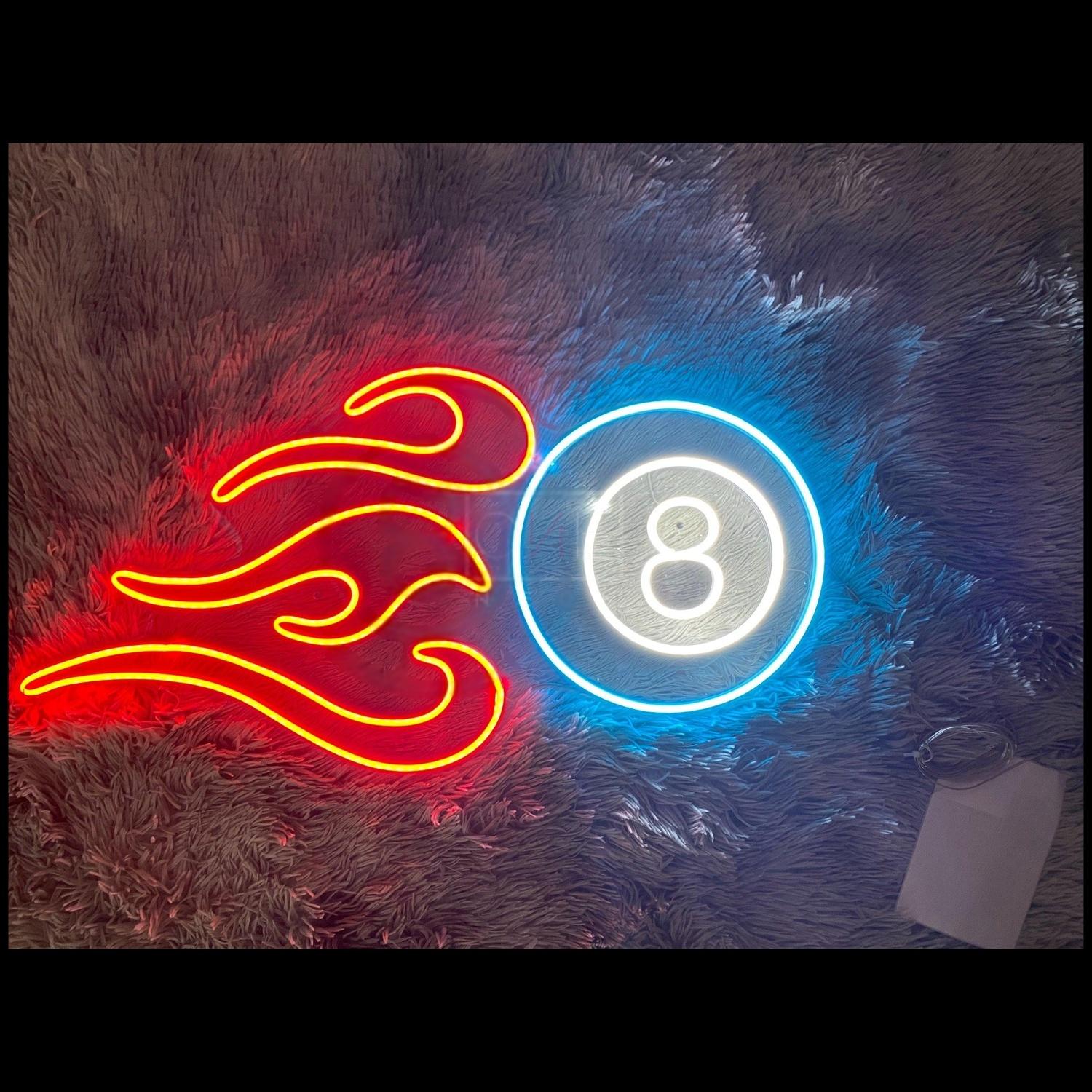 Red Flame Blue 8 Ball Led Neon Sign For Game Room Bar Decor | Shineneon