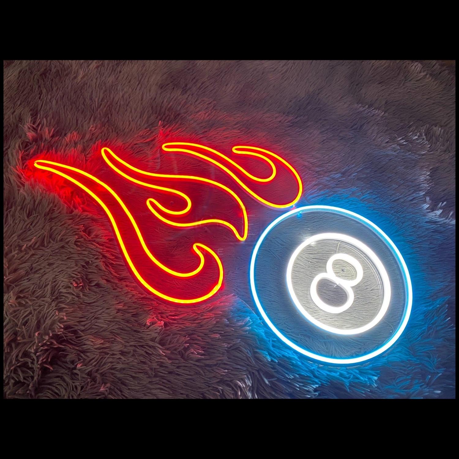 Red Flame Blue 8 Ball Led Neon Sign For Game Room Bar Decor | Shineneon
