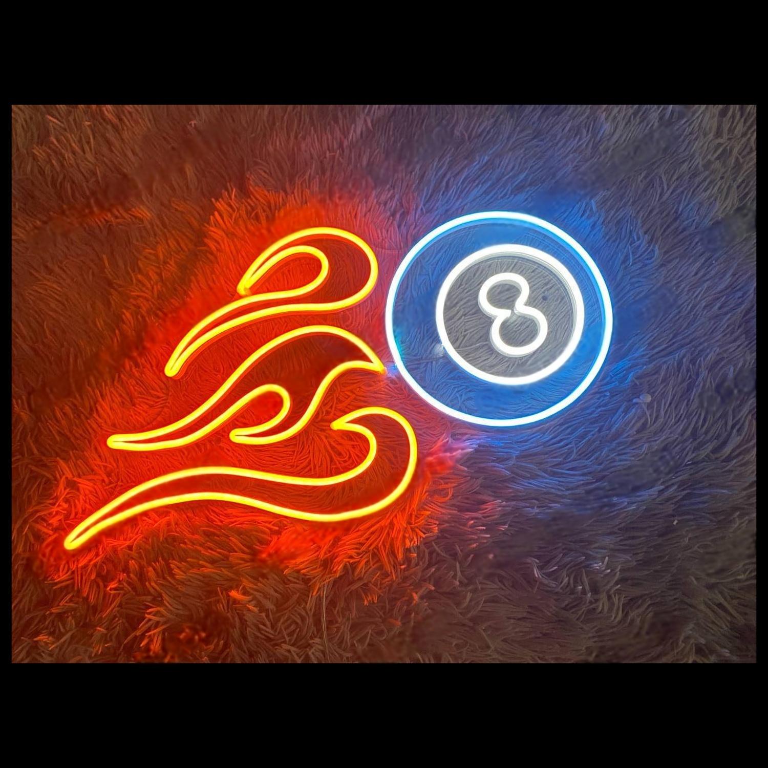 Red Flame Blue 8 Ball Led Neon Sign For Game Room Bar Decor | Shineneon