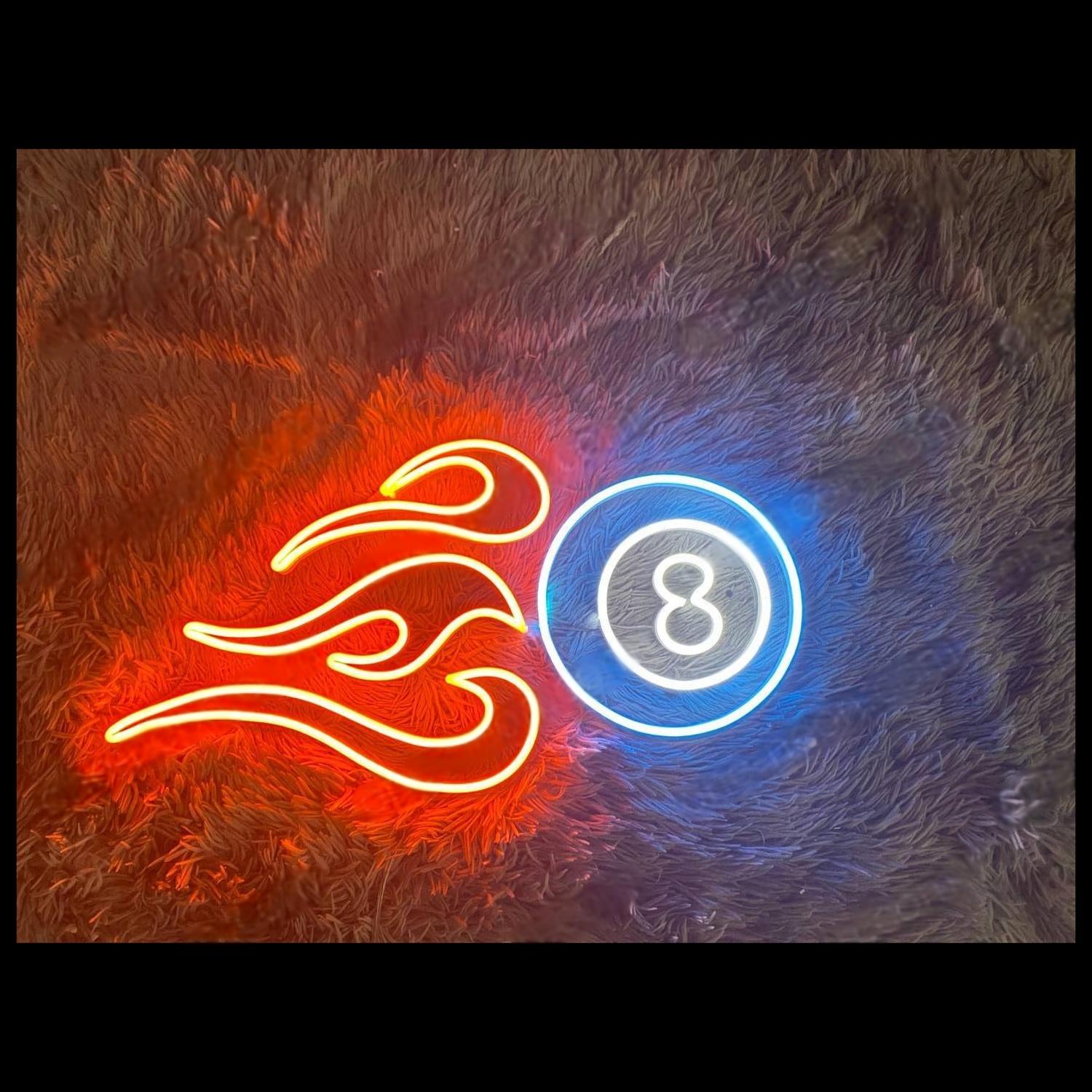 Red Flame Blue 8 Ball Led Neon Sign For Game Room Bar Decor | Shineneon