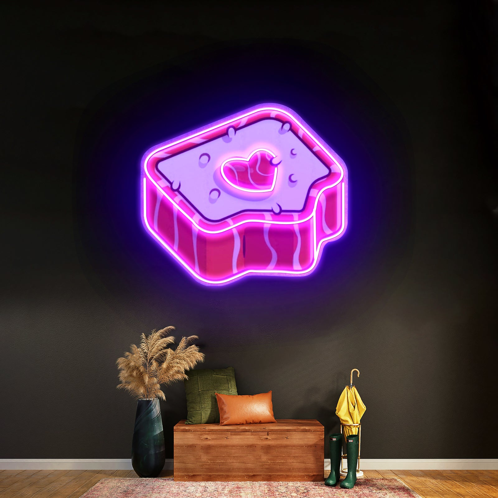 Red Heart Neon Acrylic Artwork - Neon sign mounted on wall in room