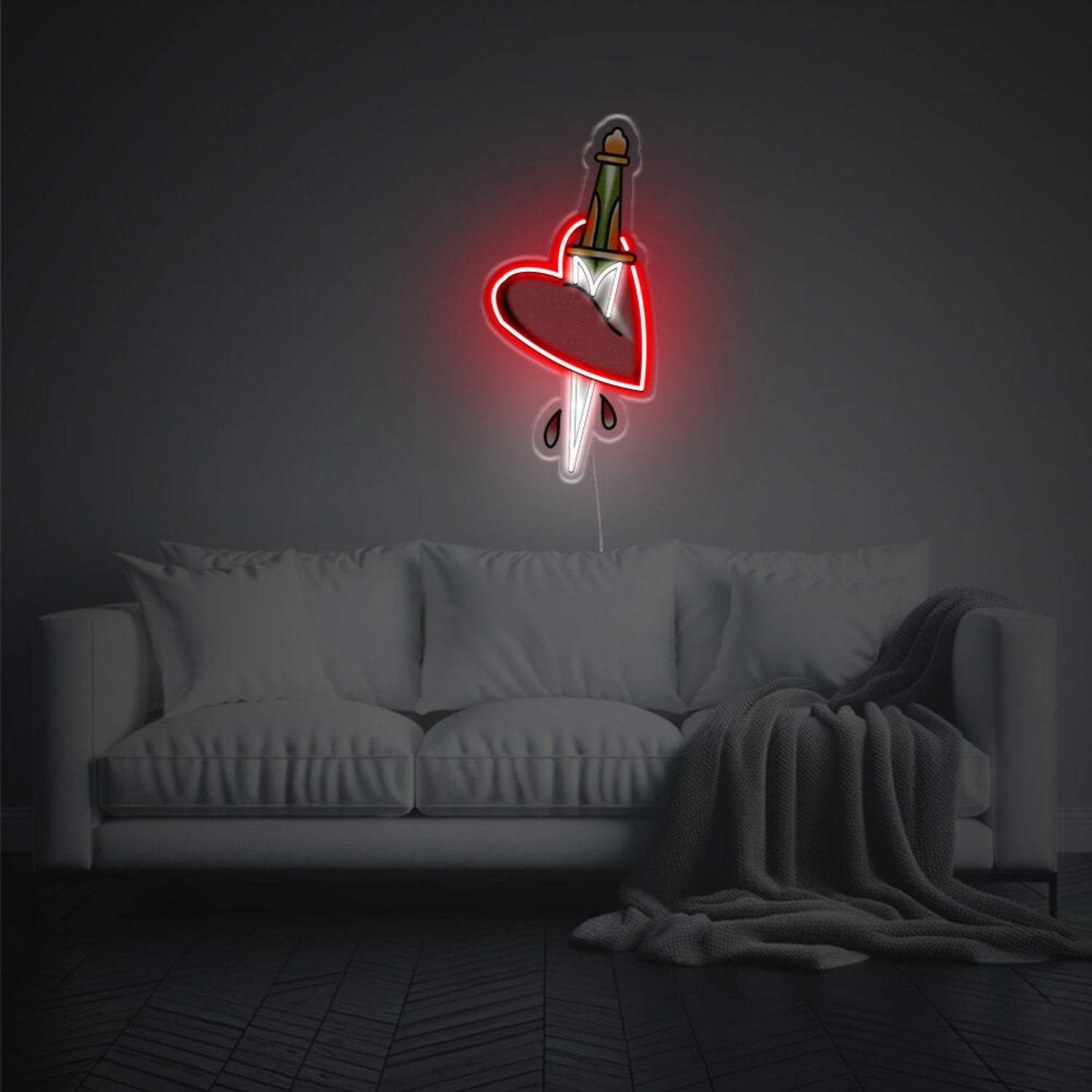 Red Heart Pierced By A Knife Led Neon Acrylic Artwork | Shineneon