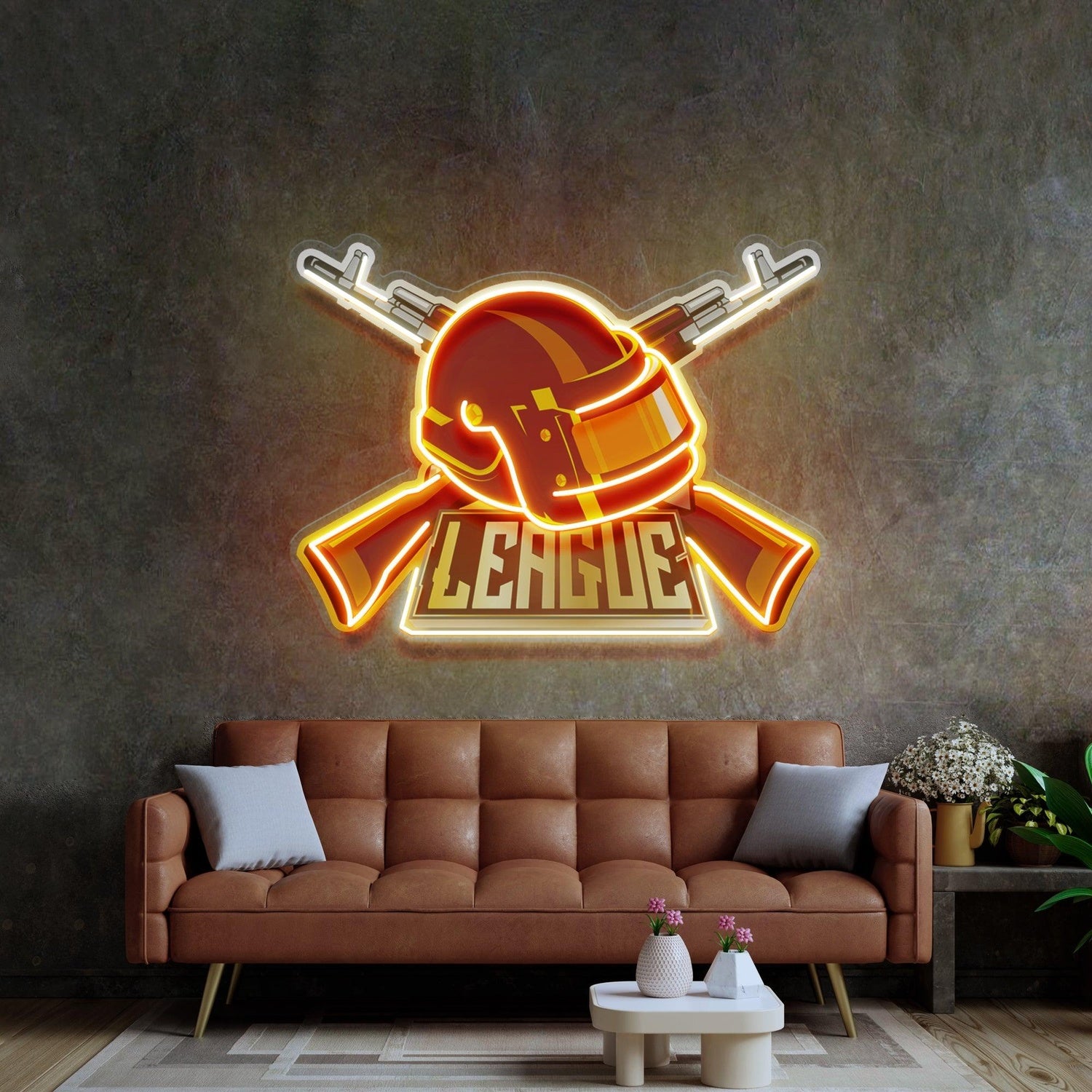 Red Helmet Yellow Guns Uv Printed Led Neon Sign Gaming Room Decor | Shineneon
