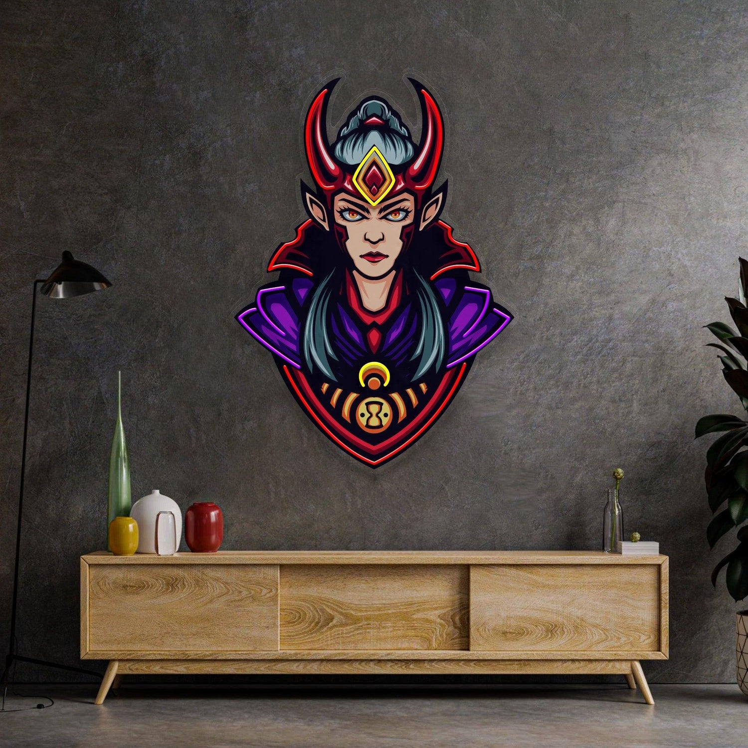 Red Horned Lady Assassins Multicolor Fantasy Uv Printed Led Neon Sign For Home Decor | Shineneon