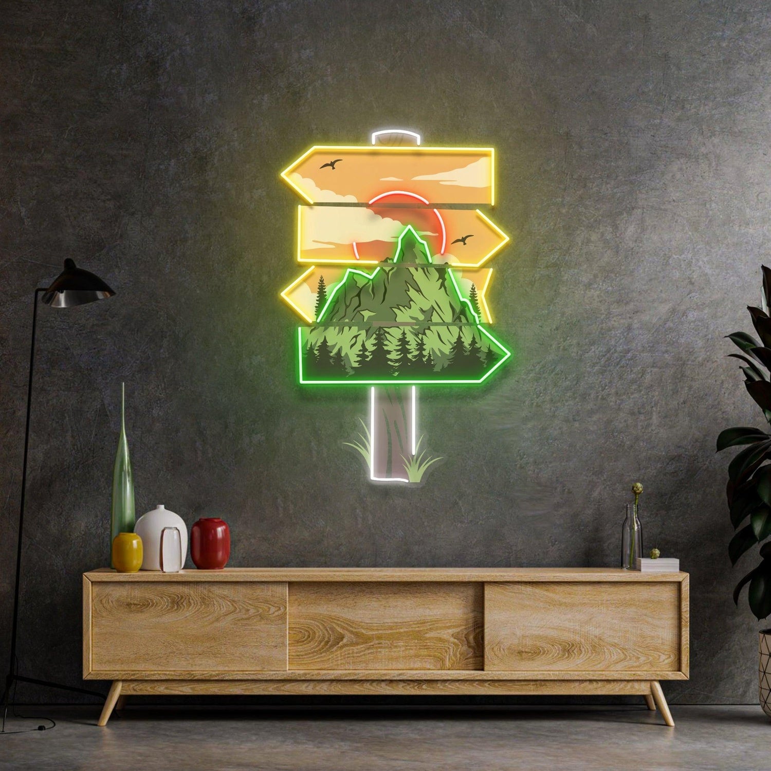 Red Moon Forestry Arrow Nature Uv Printed Led Neon Sign Indoor Wall Art | Shineneon