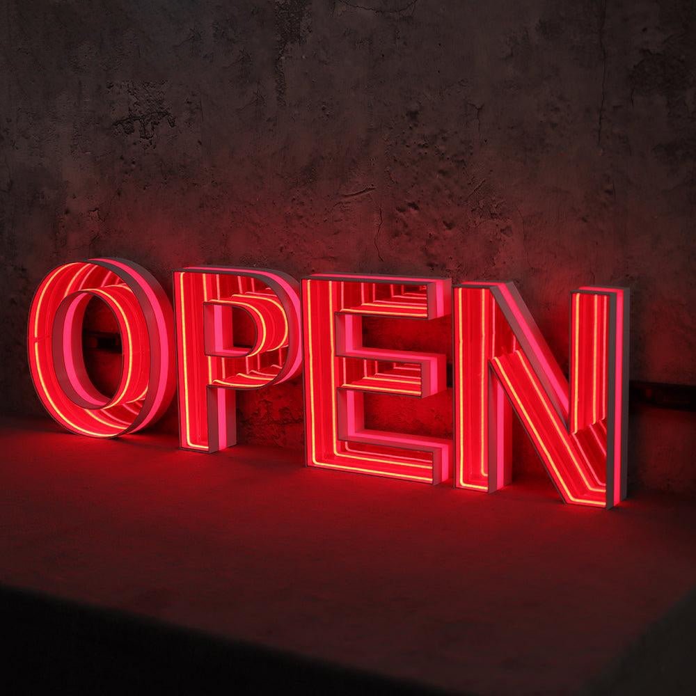 Red Open 3D Front And Back Lit Letters Metal Led Sign - Shineneon