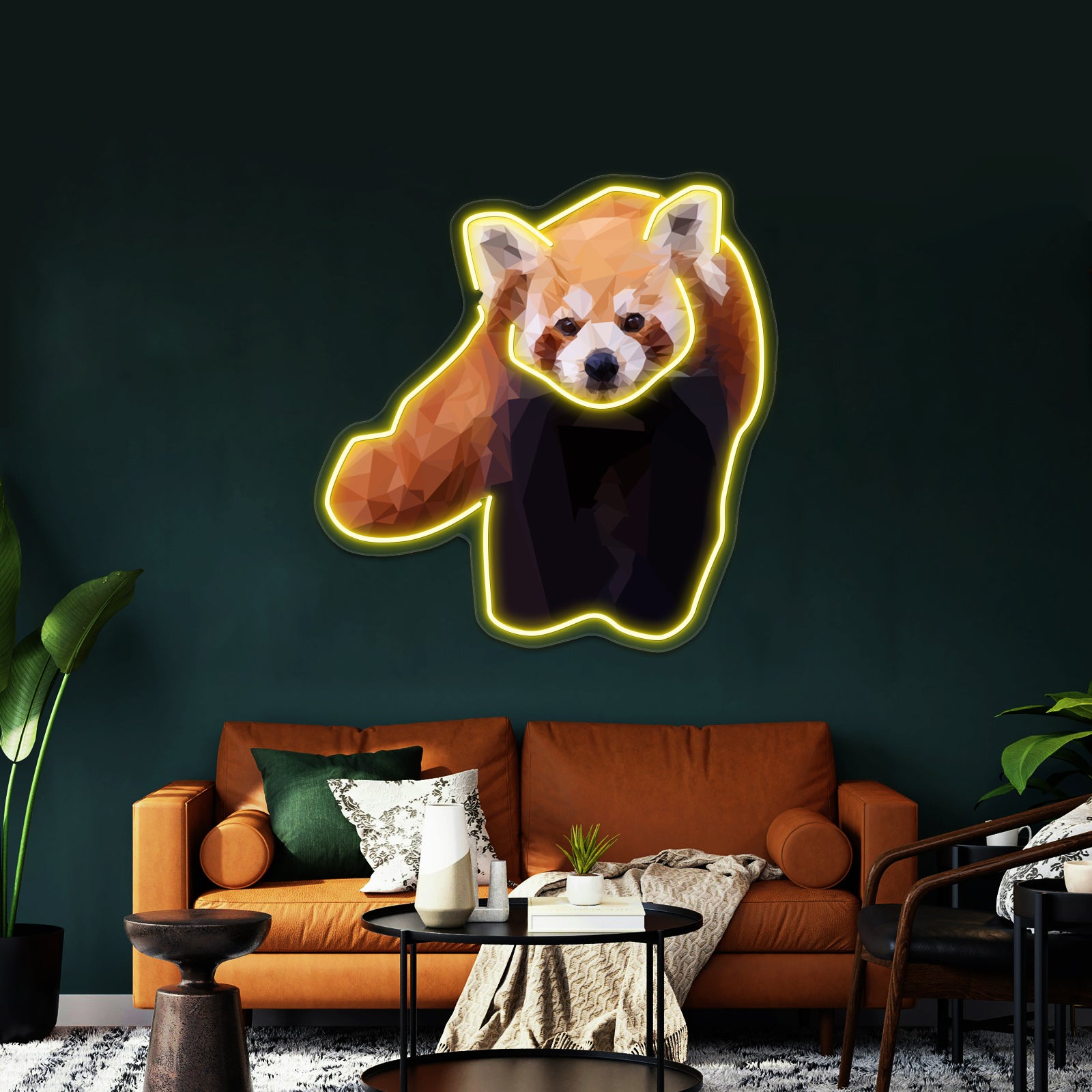 Red Panda Low Poly Geometric Triangles Endangered Animal Art Wall Artwork Neon Signs | Shineneon