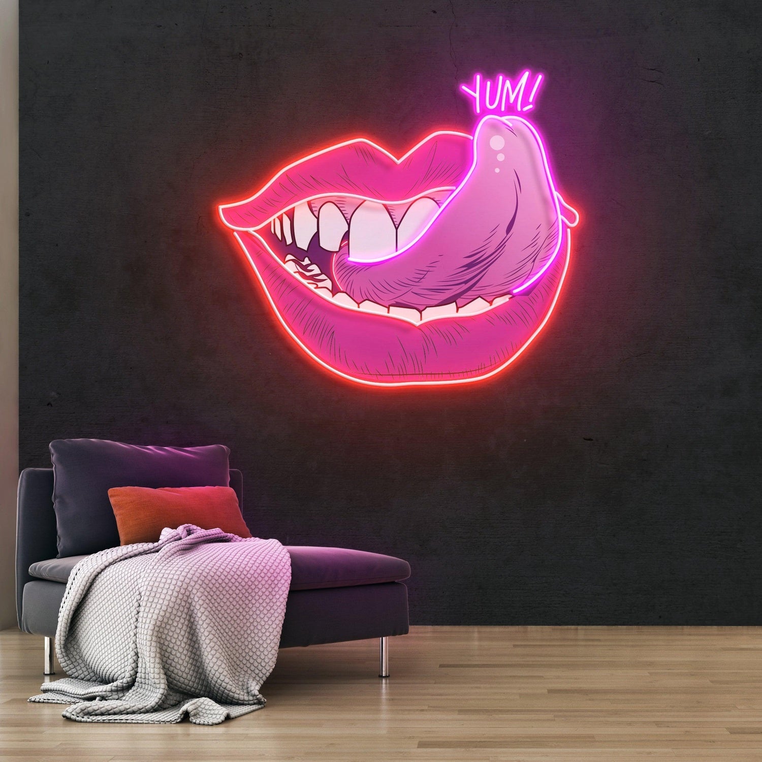 Red-Pink Lips Yum Uv Printed Led Neon Sign For Bar Restaurant Home Decor | Shineneon